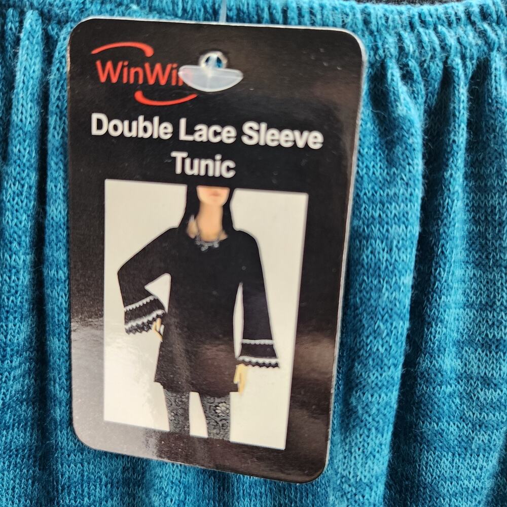 NWT Winwin Blouse Women S/M Blue Double Lace Sleeve Tunic Hippie Top Hipster New - Picture 8 of 13